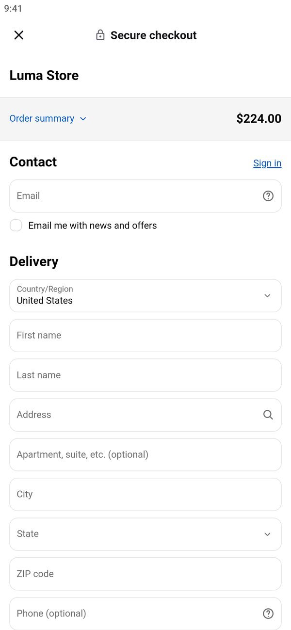 Shopify checkout inside the app
